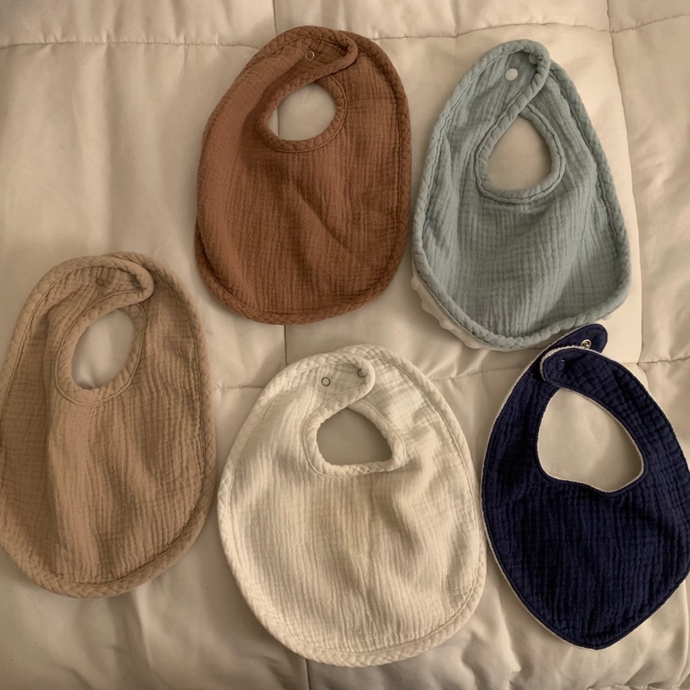 Carter's Soft Bib Set in Brown, Blue, and Cream, gently used x5